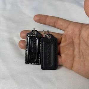 Coach Black Leather Hangtag Set 2pc Smooth Crossgrain Replacement Purse Charms